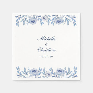 Papel Guardanapo de casamento floral em aquarela azul