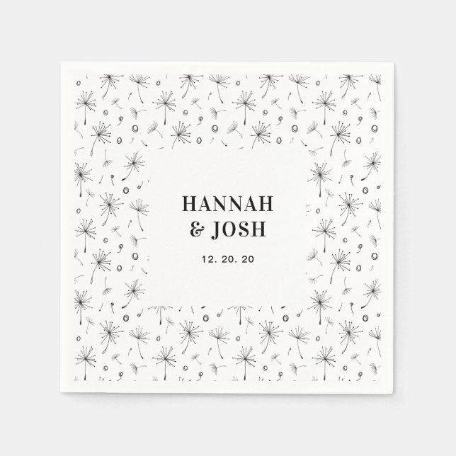 Papel Guardanapo de casamento floral moderno preto (Frente)