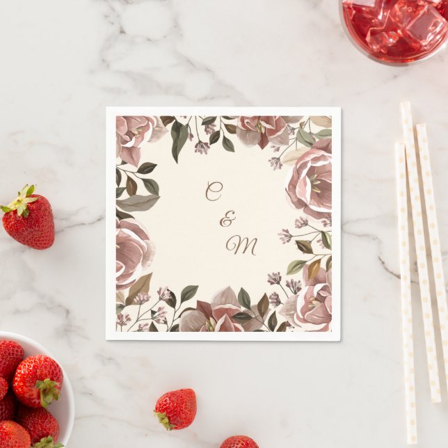 Papel Guardanapo de casamento floral rosa empoeirado (Insitu)
