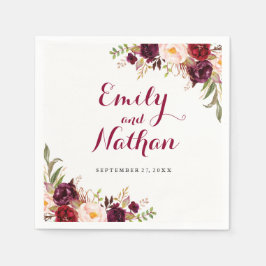 Papel Guardanapo de casamento floral vermelho Borgonha d