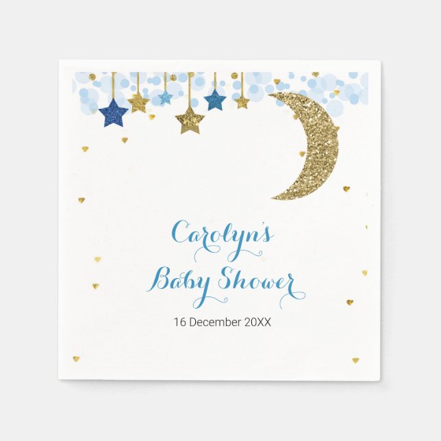 Papel Guardanapo de casamento glitter dourado lua azul (Frente)