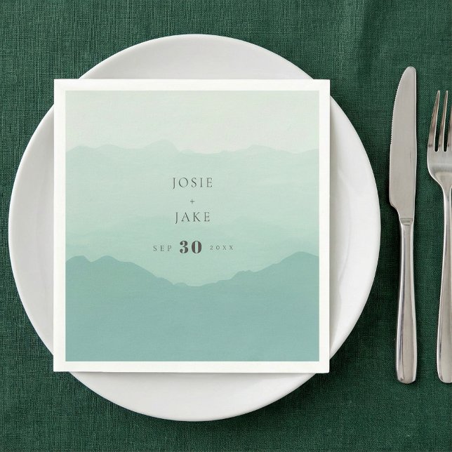 Papel Guardanapo de casamento montanhas verdes suaves (Soft green mountains wedding napkin.)