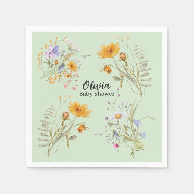 Papel Guardanapo de Chás de Bebê floral de menta selvage (Frente)
