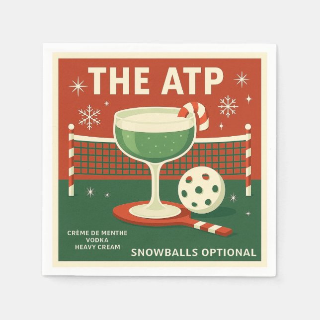 Papel Guardanapo de Cocktail de Pickleball de Natal "O A (Frente)