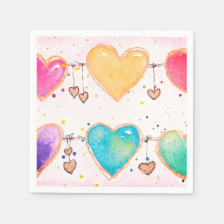 Papel Guardanapo de Cocktail Multi Coração Aquarela do D