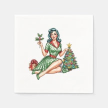 Guardanapo de Cocktail Pin-Up de Natal Retro