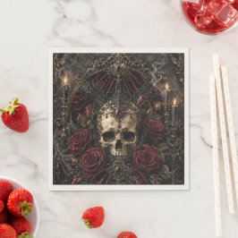 Papel Guardanapo de Cocktail Skull & Roses Halloween