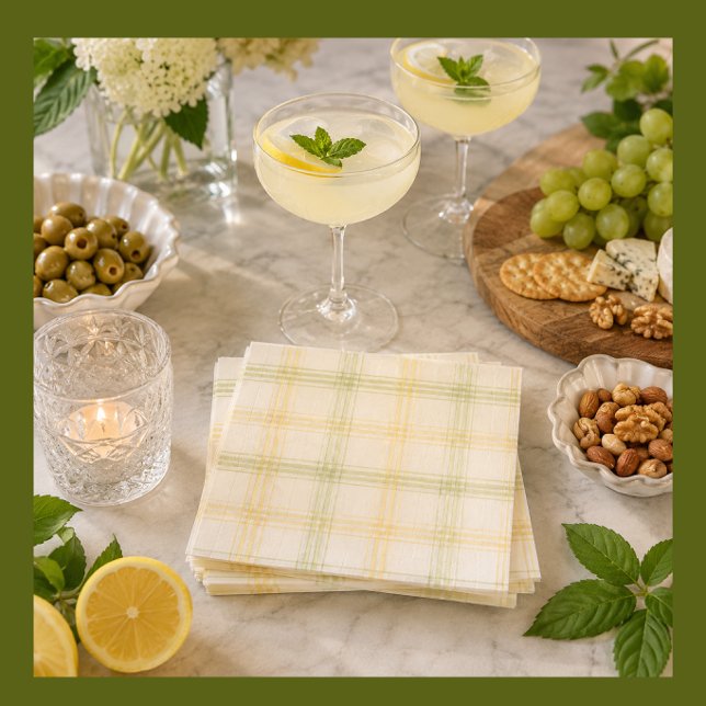 Papel Guardanapo de Cocktail | Xadrez de Lima e Limão |  (Stylish lemon cocktail napkins for garden parties, housewarmings and summer celebrations.)