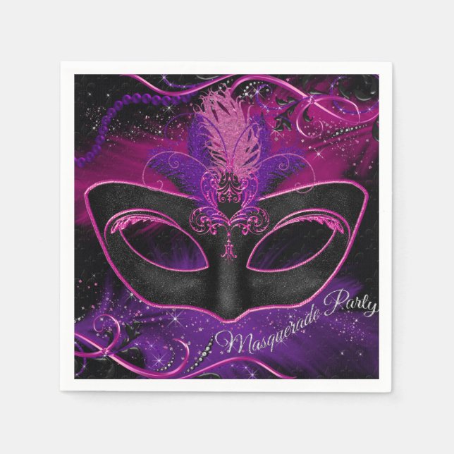 Papel Guardanapo de festa de máscaras com máscara rosa e (Frente)