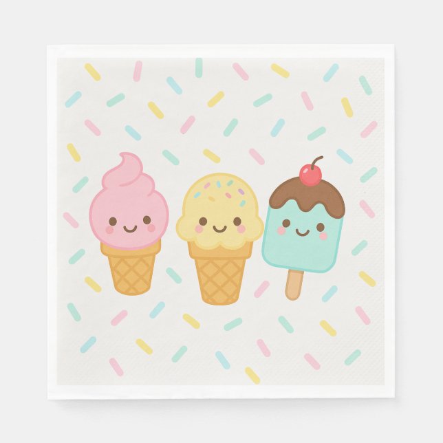 Papel Guardanapo de festa de sorvete Kawaii fofo (Frente)