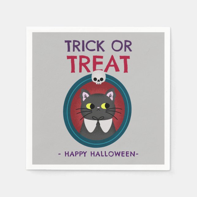 Papel Guardanapo de festas de Halloween, gato no retrato (Frente)