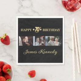 Papel Guardanapo de Foto de Aniversário de 70 anos Preto