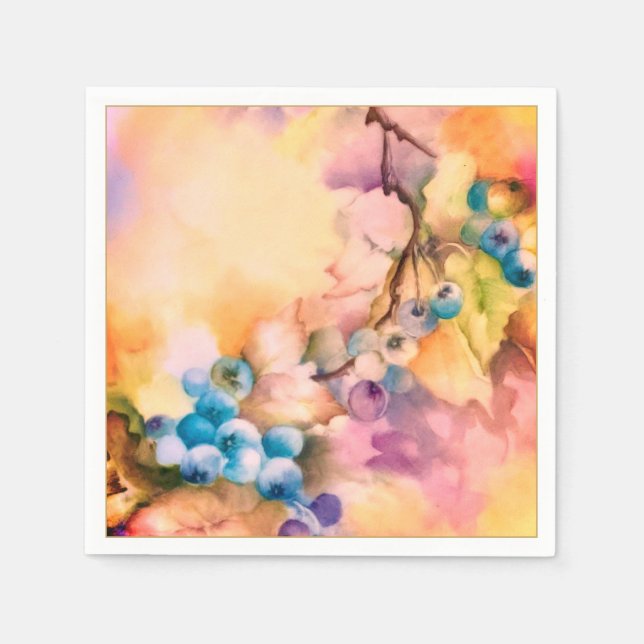 Papel Guardanapo de Frutas Mirtilo — Pintado à Mão (Frente)