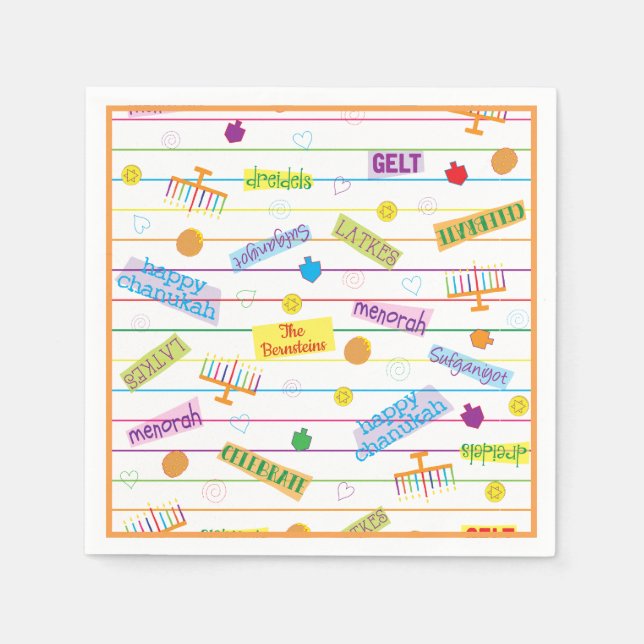 Papel Guardanapo de Hanukkah Personalizado "Festa de Cha (Frente)
