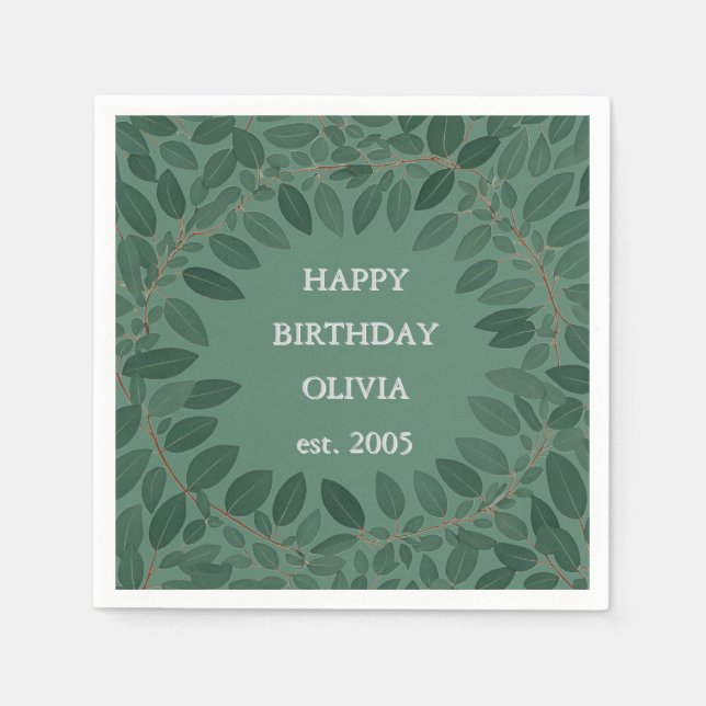 Papel Guardanapo de moldura de eucalipto com texto perso (Frente)