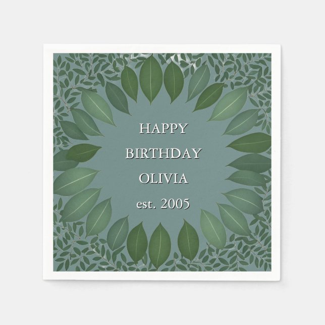 Papel Guardanapo de moldura de eucalipto com texto perso (Frente)