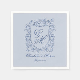 Papel Guardanapo de Monograma de Cumeeira Floral Azul Em