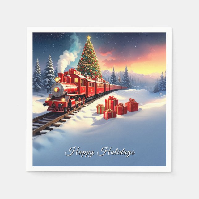 Papel Guardanapo de Natal Árvore de Natal Trem Vermelho (Frente)