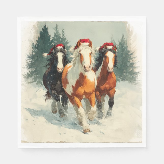 Papel Guardanapo de Natal Cavalos Galopantes Lindos  (Frente)