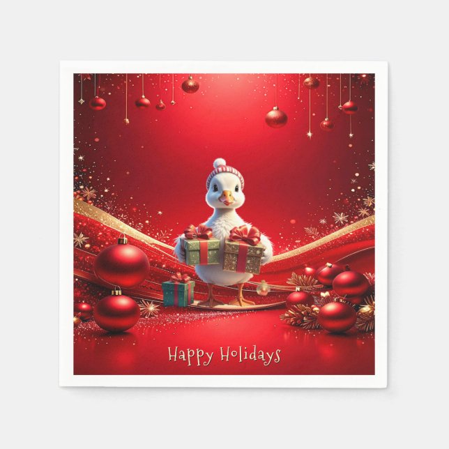 Papel Guardanapo de Natal de Pato Fofo de Festa (Frente)