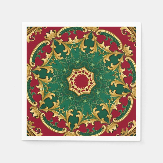 Papel Guardanapo de Natal Decorativo Verde Vermelho (Frente)
