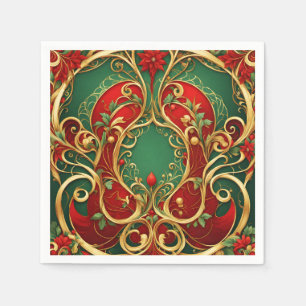 Papel Guardanapo de Natal Floral Verde Vermelho Festa