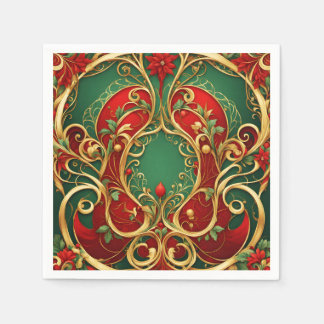 Papel Guardanapo de Natal Floral Verde Vermelho Festa