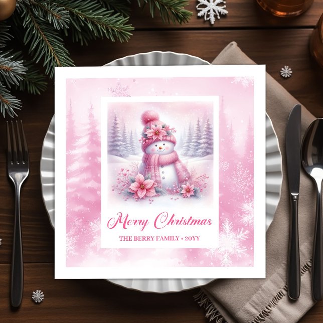 Papel Guardanapo de Natal Floresta de Inverno Alegre Bon (Cheery Winter Forest Pink Snowman Christmas Napkins Kids)