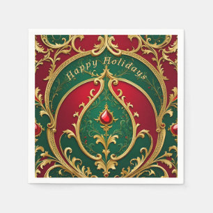 Papel Guardanapo de Natal Vermelho Verde Dourado Festa