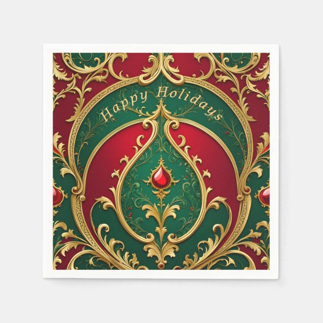 Papel Guardanapo de Natal Vermelho Verde Dourado Festa (Frente)
