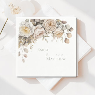 Papel Guardanapo de Noiva Floral Ouro e Marfim