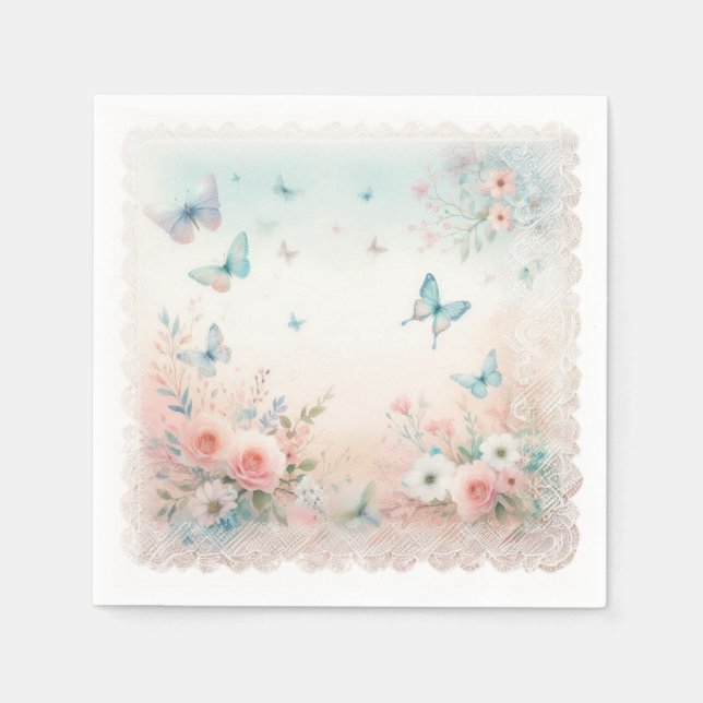 Papel Guardanapo de papel, macio, aquarela, borboletas (Frente)