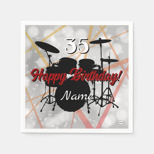 Papel Guardanapo de Tema de Aniversário de Baterista HAM (Frente)