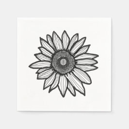 Papel Guardanapo Flor de Girassol Rústico Preto e Branco