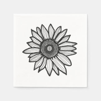 Papel Guardanapo Flor de Girassol Rústico Preto e Branco