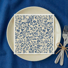 Papel Guardanapo Floral Azul e Creme à Antiga Maneira de