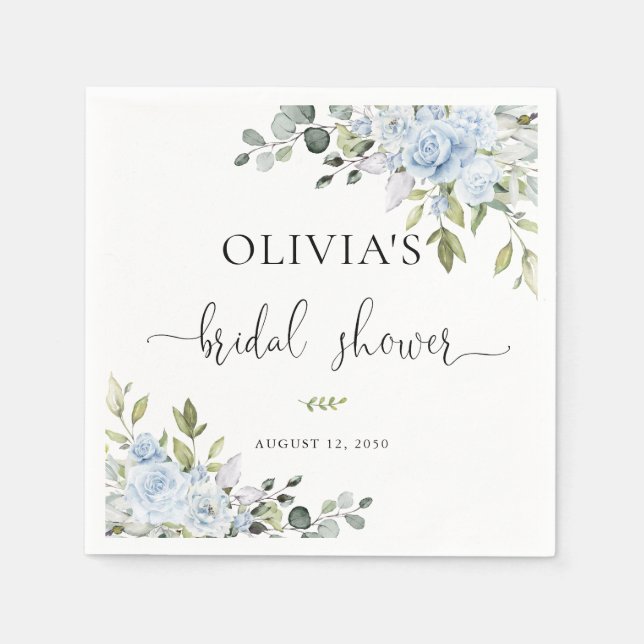Papel Guardanapo para Chá de Bebê Azul Suave Botânico (Frente)