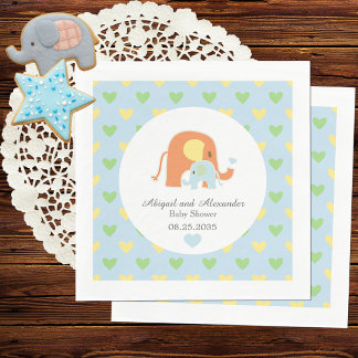 Papel Guardanapo para Chá de Bebê de Mamãe e Elefante Az