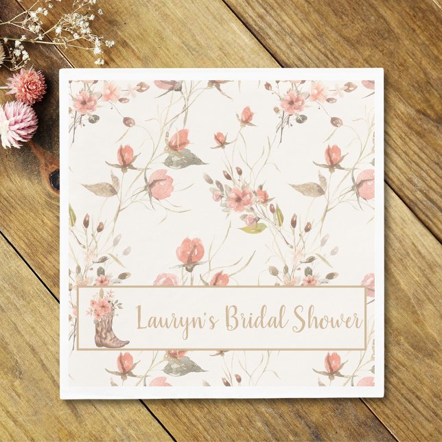 Papel Guardanapo para Chá de Noiva de Cowgirl com Flores (Watercolor Flowers Cowgirl Bridal Shower Napkin)