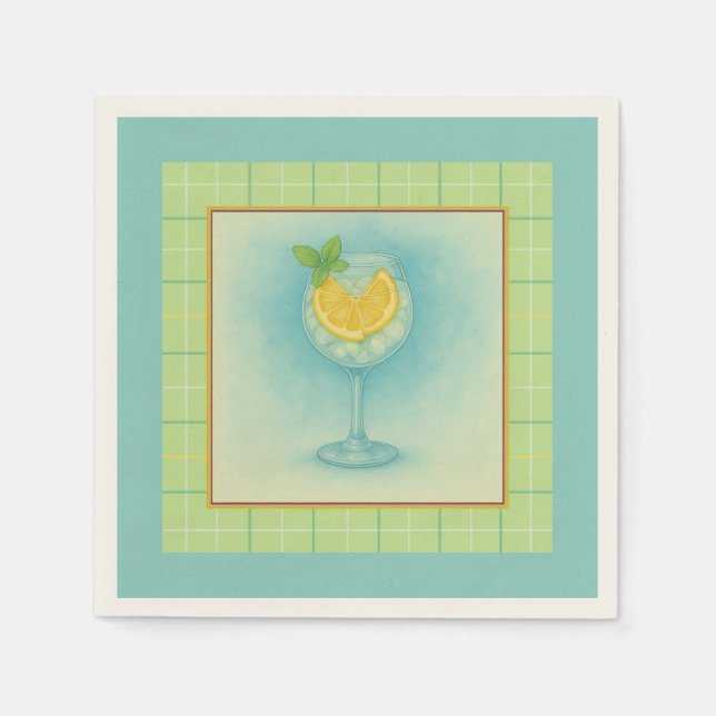 Papel Guardanapo para Coquetel Gin & Tonic – Xadrez de H (Frente)