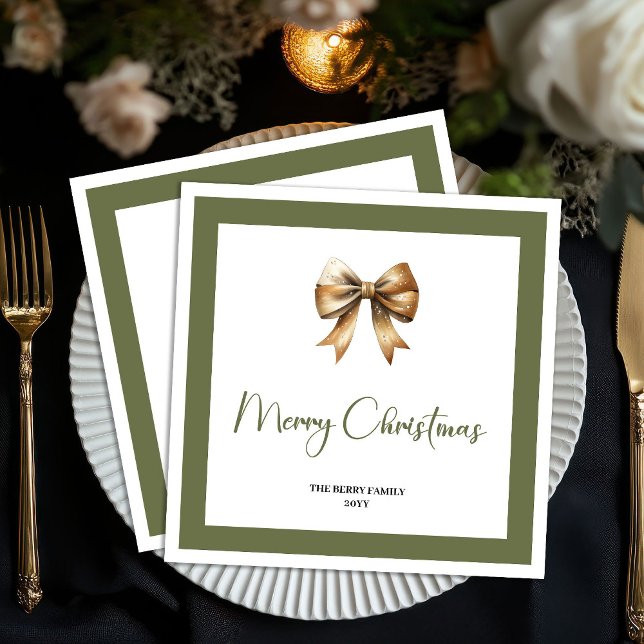 Papel Guardanapo Personalizado com Laço de Natal Neutro  (Elegant Neutral Christmas Tree Personalized Napkins)