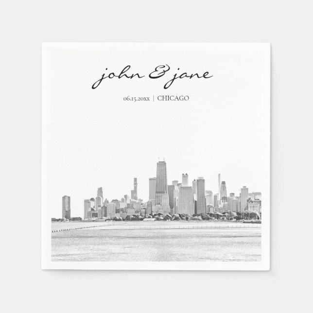 Papel Guardanapo Skyline Personalizado de Chicago (Frente)
