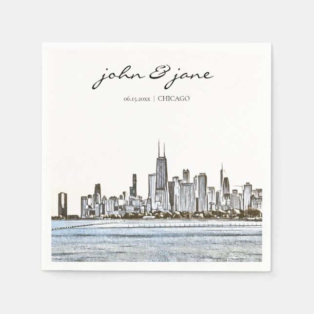 Papel Guardanapo Skyline Personalizado de Chicago (Frente)