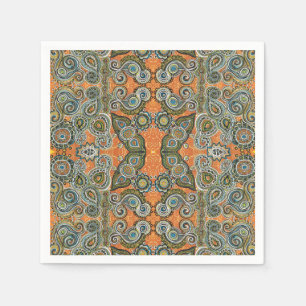 Papel guardanapo verde alaranjado de paisley