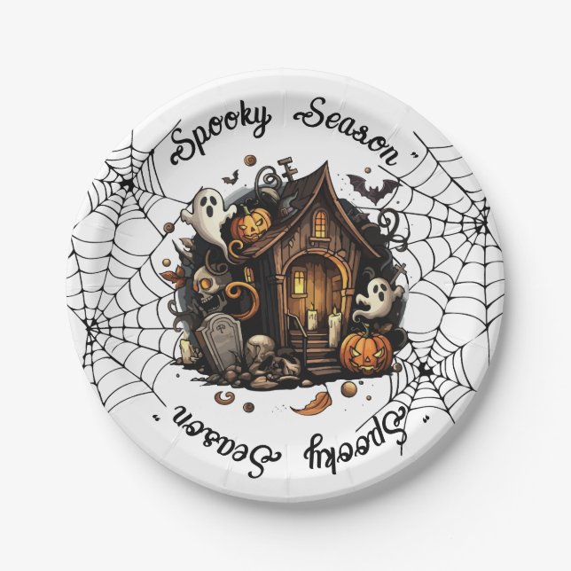 Papel Halloween 👻 temporada assustadora 💀 Prato de Pap (Frente)