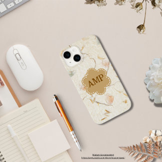 Papel kraft inicial feminino com floral seco ao fu