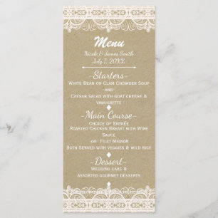 Papel Kraft Marrom e Menu de Renda Branca Rústica