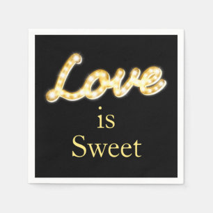 Papel Luzes de letreiro O Amor é Doce Guardanapo preto