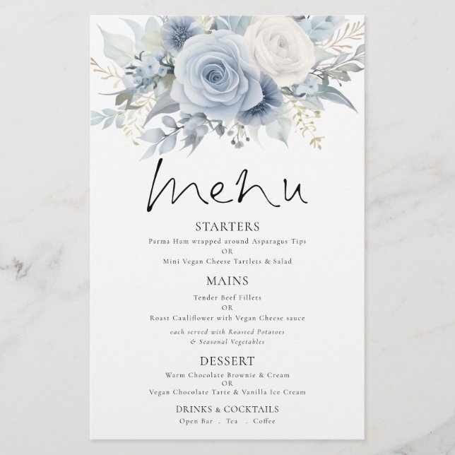PAPEL | Menu Casamento Dusty Blue Florals (Frente)