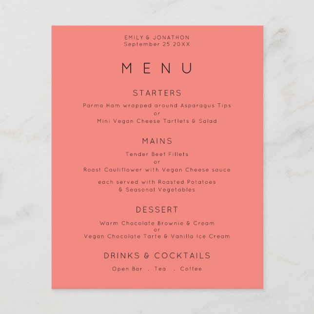 PAPEL | Menu de Casamento Cor-de-Rosa Rosa de Text (Frente)